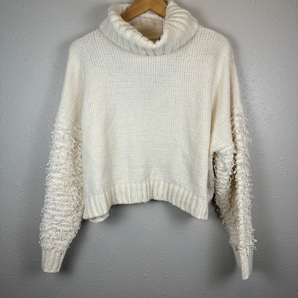 Mustard Seed L Knit Sweater Turtleneck Cropped Loop Texture Fringe Boho Western